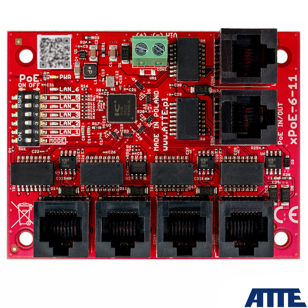 Switch PoE, 6 portów 10/100Mbps (5xPoE + 1xUplink), niezarządzalny, bezpieczniki elektroniczne, tryb Long Range, moduł do zabudowy, bez zasilacza, typu xPoE-6-11-OF Switch PoE, 6 portów 10/100Mbps (5xPoE + 1xUplink), niezarządzalny, bezpieczniki elektroniczne, tryb Long Range, moduł do zabudowy, bez zasilacza, typu xPoE-6-11-OF